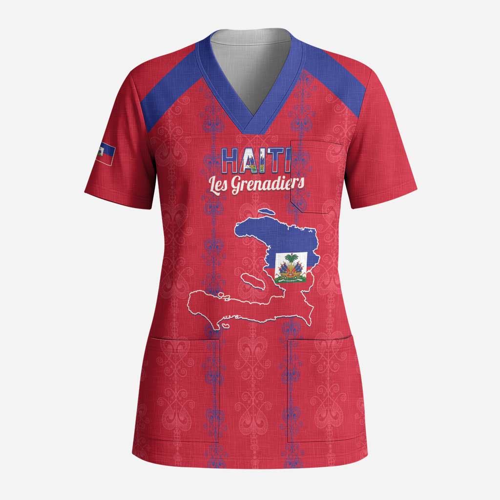Custom Haiti Football Scrub Top Les Grenadiers Veve Vodou Red - Wonder Print Shop