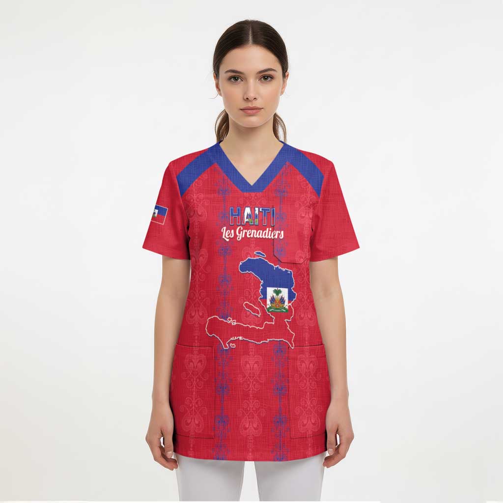 Custom Haiti Football Scrub Top Les Grenadiers Veve Vodou Red - Wonder Print Shop