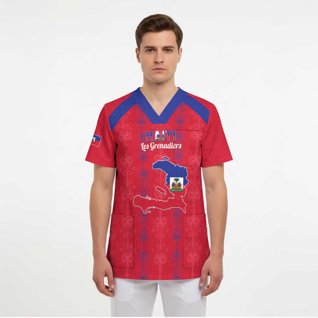 Custom Haiti Football Scrub Top Les Grenadiers Veve Vodou Red - Wonder Print Shop