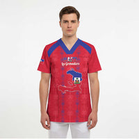 Custom Haiti Football Scrub Top Les Grenadiers Veve Vodou Red - Wonder Print Shop