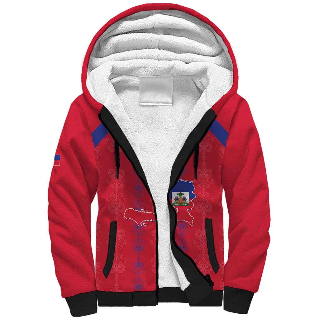 Custom Haiti Football Sherpa Hoodie Les Grenadiers Veve Vodou Red - Wonder Print Shop