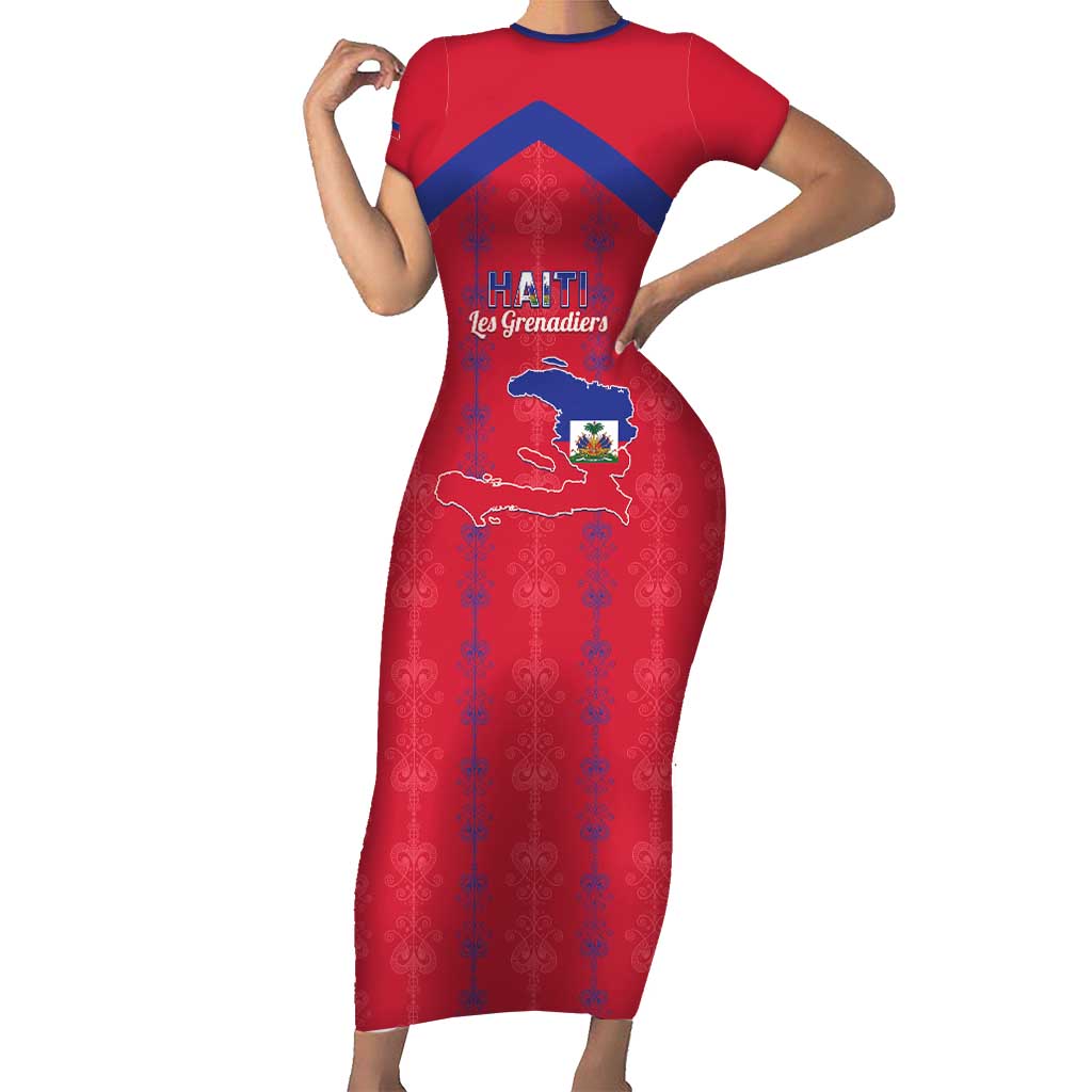 Custom Haiti Football Short Sleeve Bodycon Dress Les Grenadiers Veve Vodou Red - Wonder Print Shop