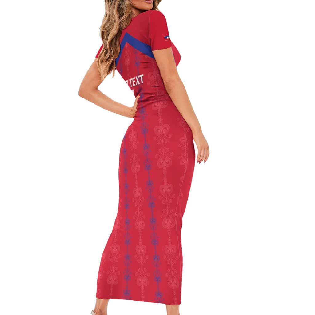 Custom Haiti Football Short Sleeve Bodycon Dress Les Grenadiers Veve Vodou Red - Wonder Print Shop