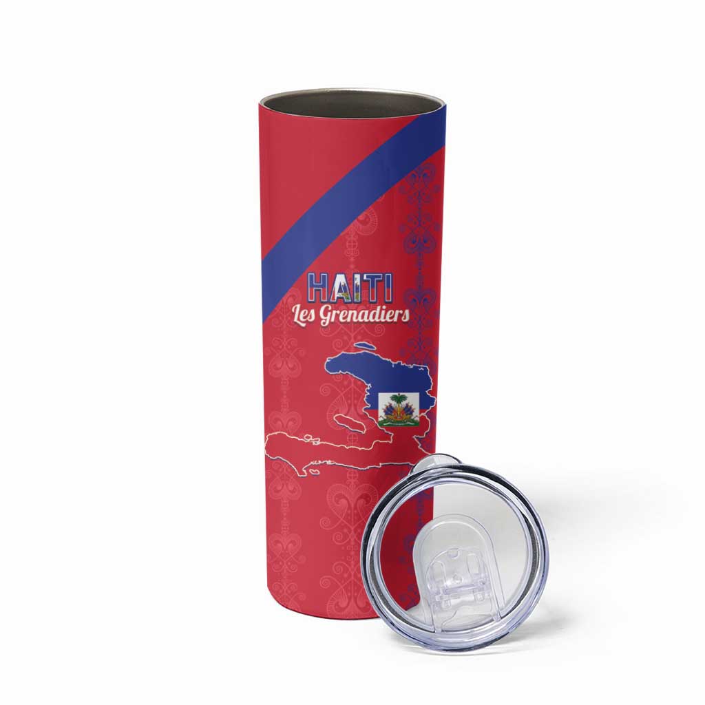 Custom Haiti Football Skinny Tumbler Les Grenadiers Veve Vodou Red - Wonder Print Shop