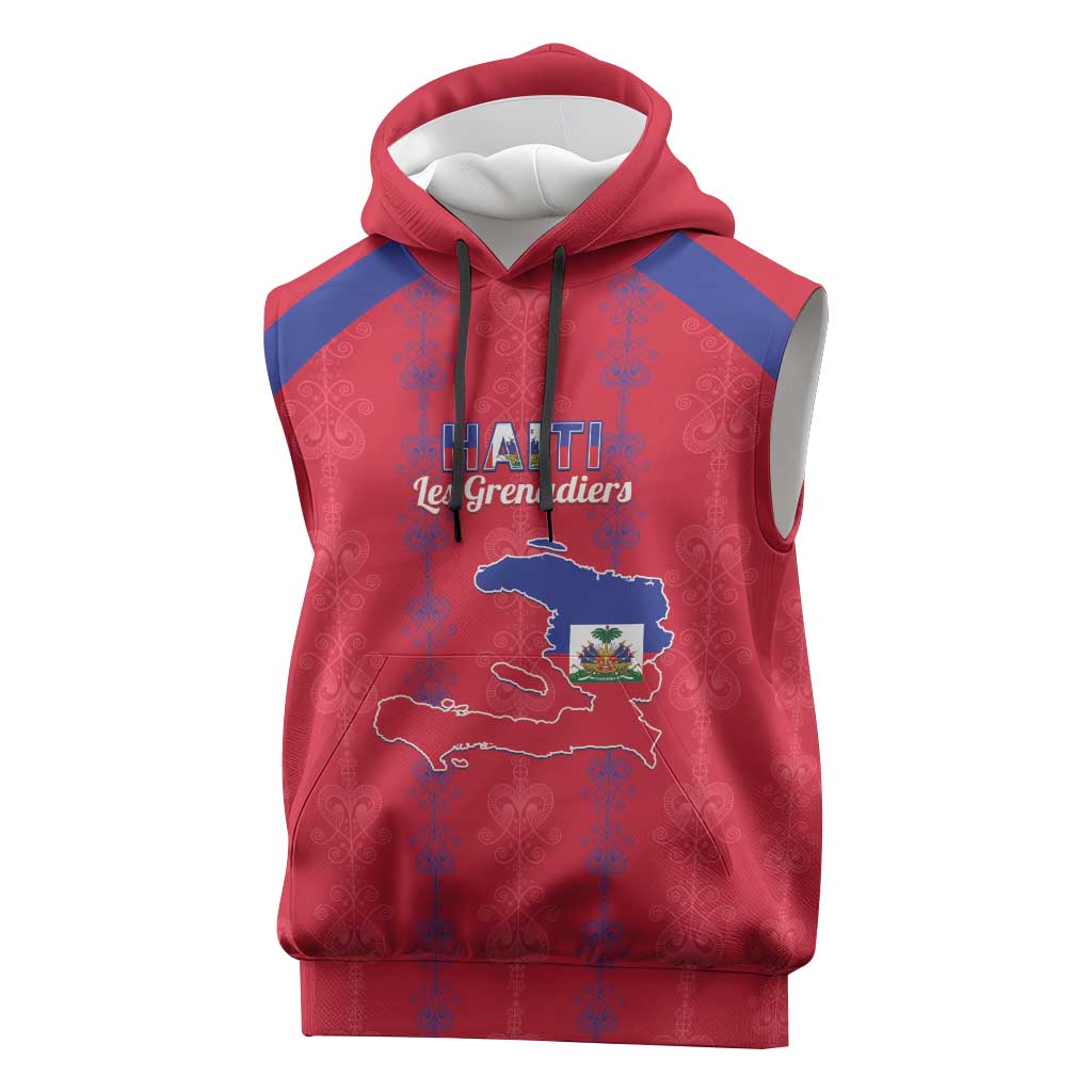 Custom Haiti Football Sleeveless Hoodie Les Grenadiers Veve Vodou Red - Wonder Print Shop