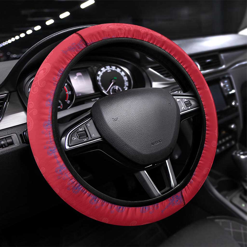 Haiti Football Steering Wheel Cover Les Grenadiers Veve Vodou Red - Wonder Print Shop