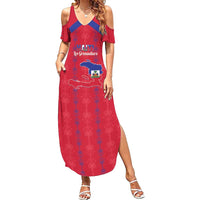 Custom Haiti Football Summer Maxi Dress Les Grenadiers Veve Vodou Red - Wonder Print Shop