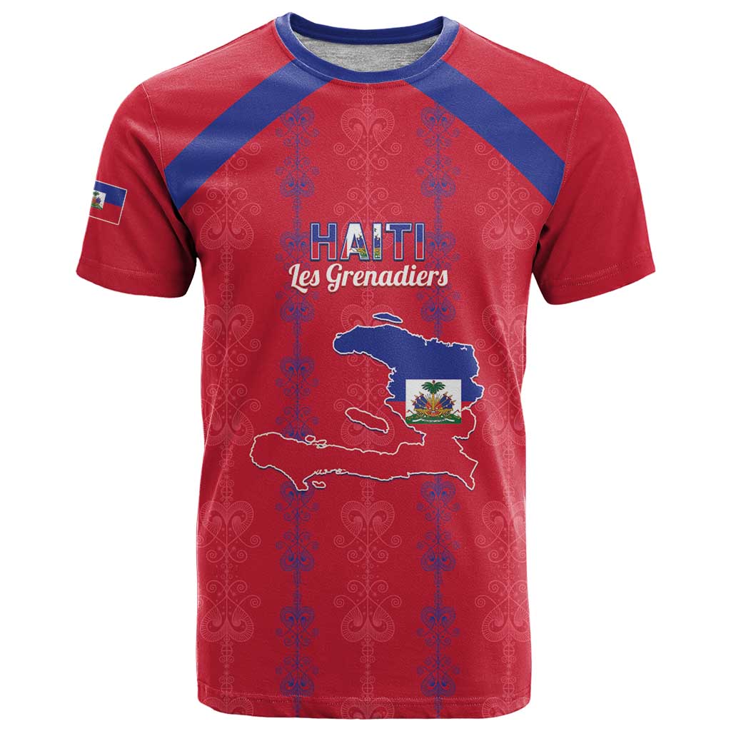 Custom Haiti Football T Shirt Les Grenadiers Veve Vodou Red - Wonder Print Shop