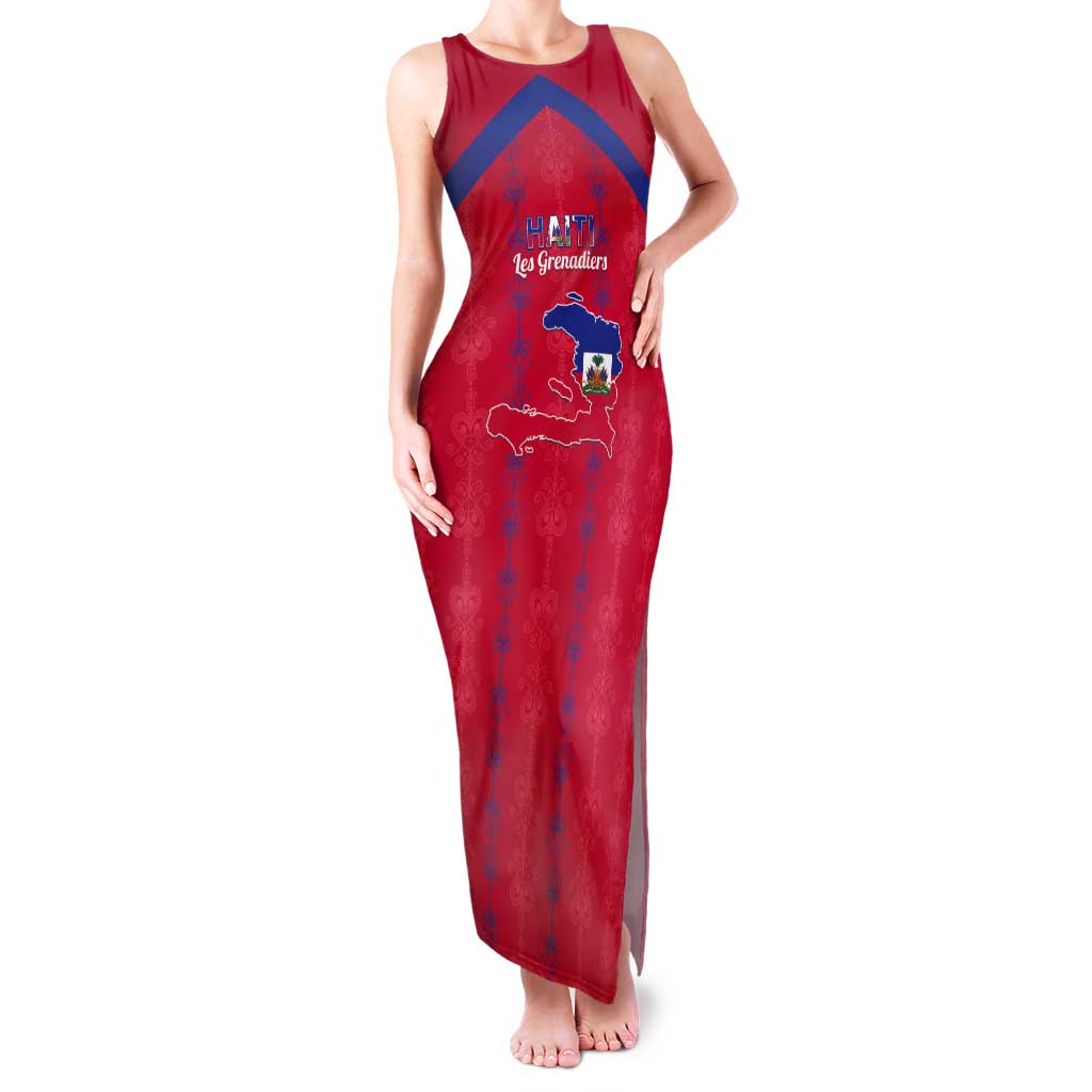 Custom Haiti Football Tank Maxi Dress Les Grenadiers Veve Vodou Red - Wonder Print Shop