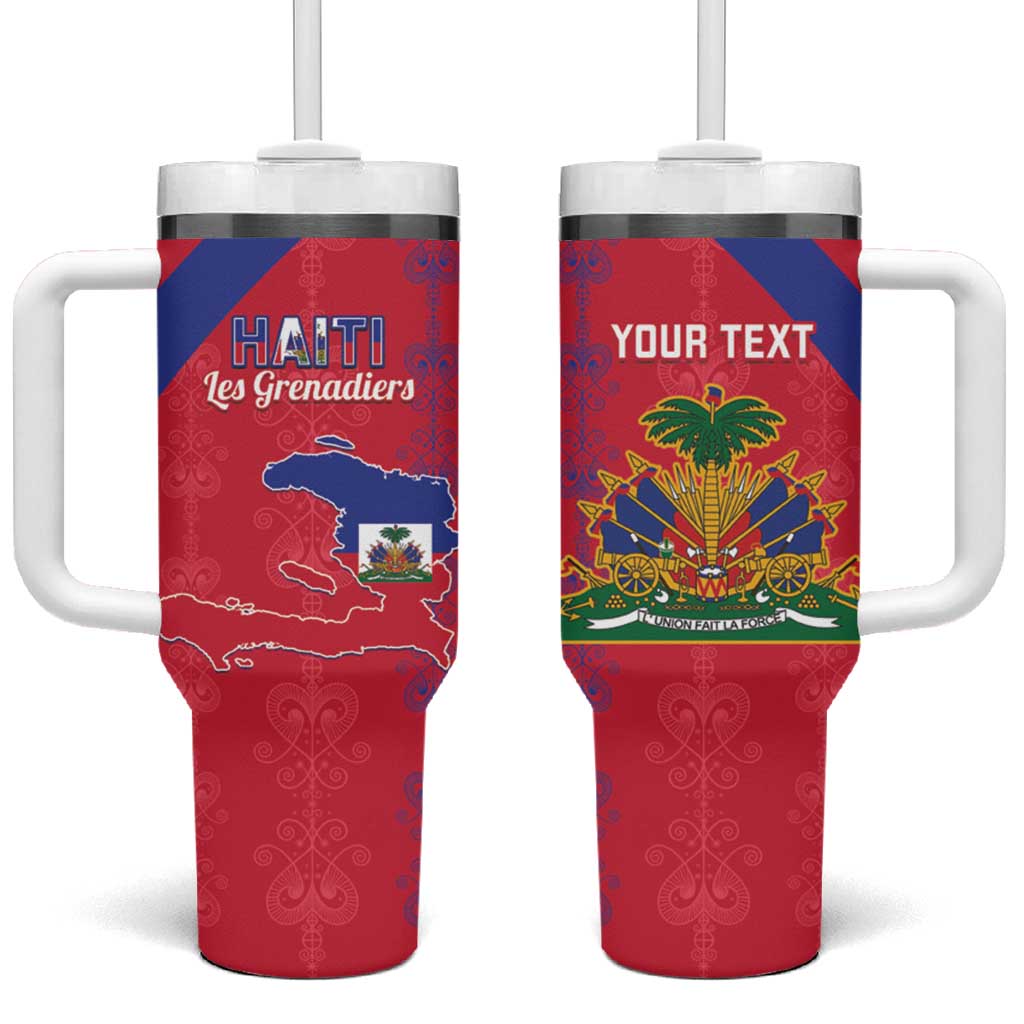 Custom Haiti Football Tumbler With Handle Les Grenadiers Veve Vodou Red - Wonder Print Shop