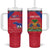 Custom Haiti Football Tumbler With Handle Les Grenadiers Veve Vodou Red - Wonder Print Shop