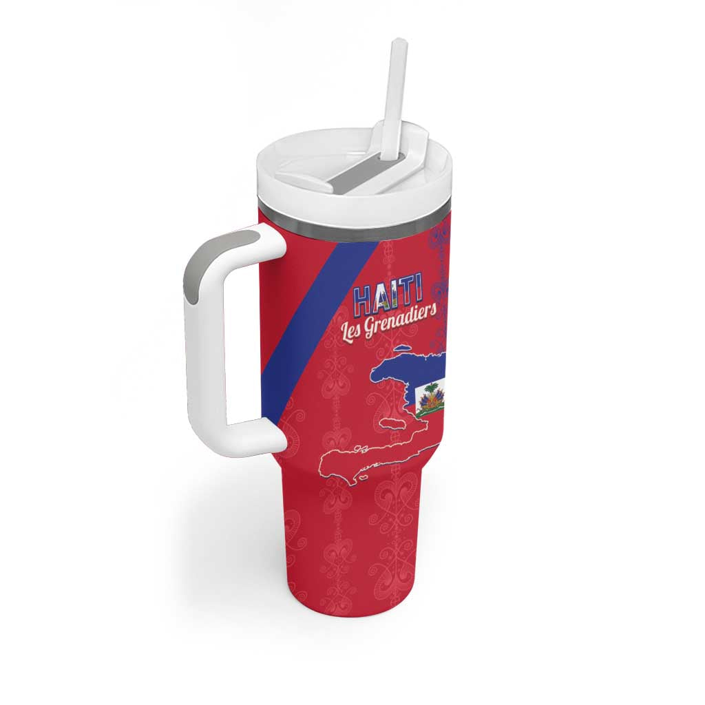 Custom Haiti Football Tumbler With Handle Les Grenadiers Veve Vodou Red - Wonder Print Shop