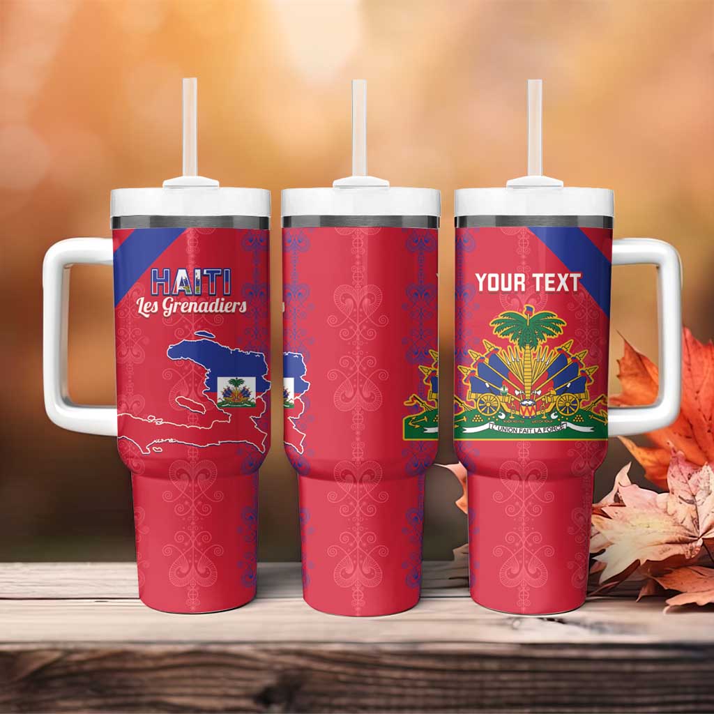 Custom Haiti Football Tumbler With Handle Les Grenadiers Veve Vodou Red - Wonder Print Shop