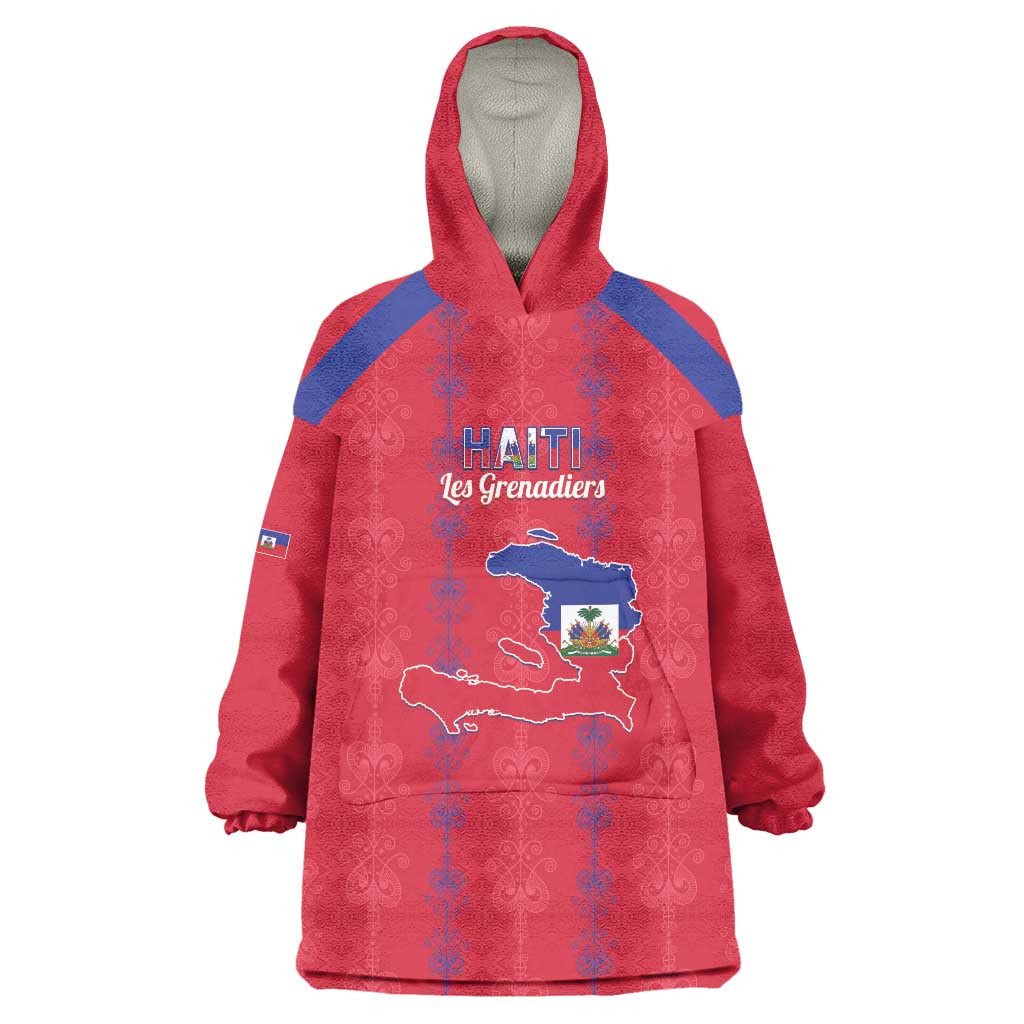 Custom Haiti Football Wearable Blanket Hoodie Les Grenadiers Veve Vodou Red - Wonder Print Shop