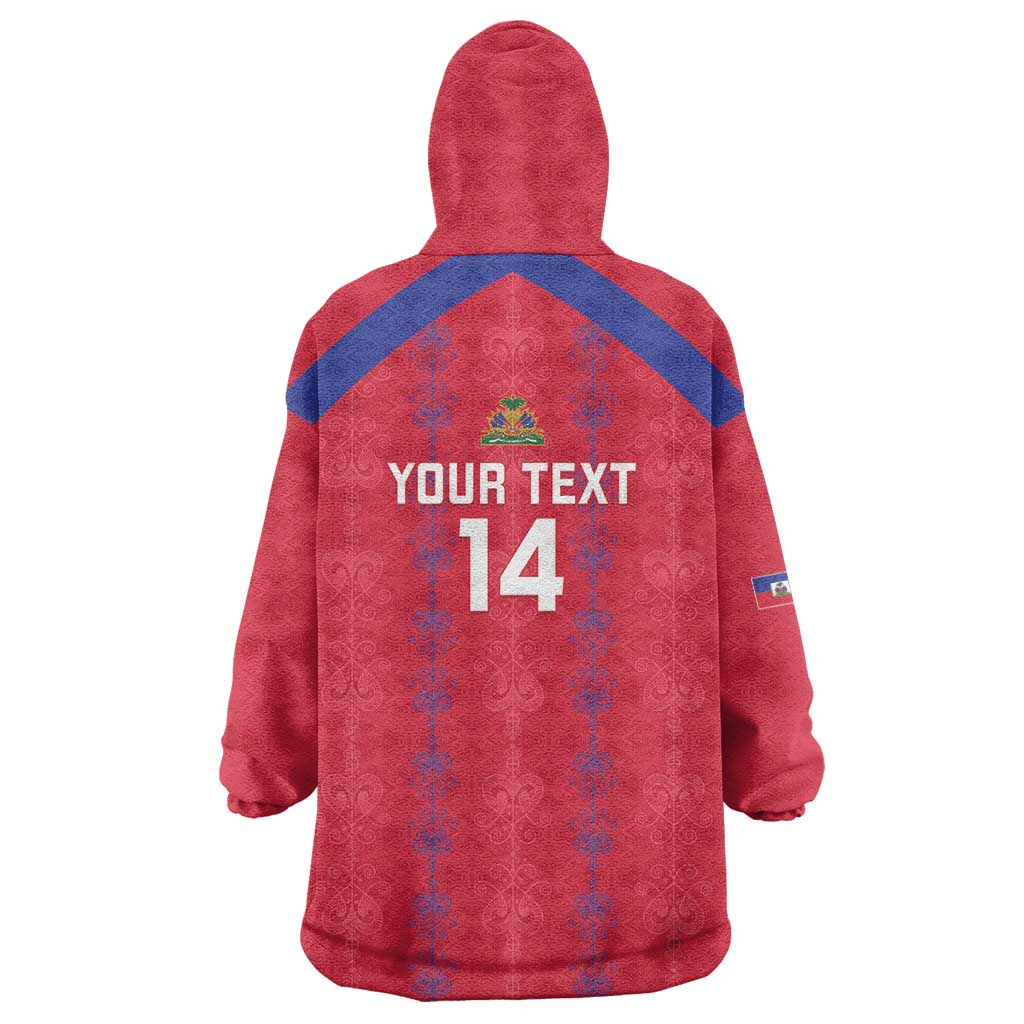 Custom Haiti Football Wearable Blanket Hoodie Les Grenadiers Veve Vodou Red - Wonder Print Shop