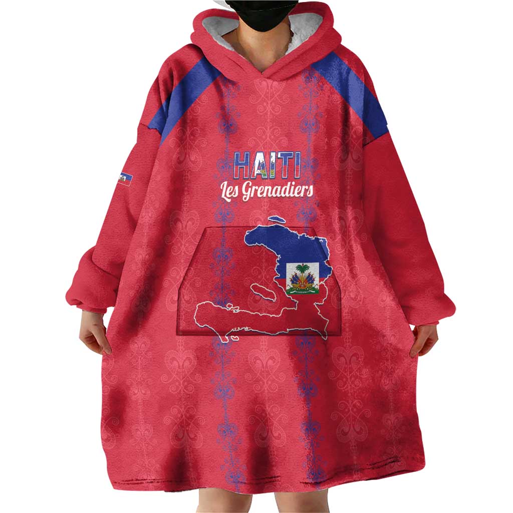Custom Haiti Football Wearable Blanket Hoodie Les Grenadiers Veve Vodou Red - Wonder Print Shop