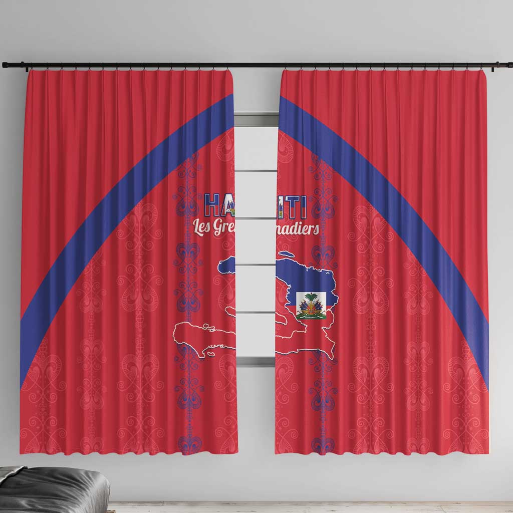 Haiti Football Window Curtain Les Grenadiers Veve Vodou Red - Wonder Print Shop