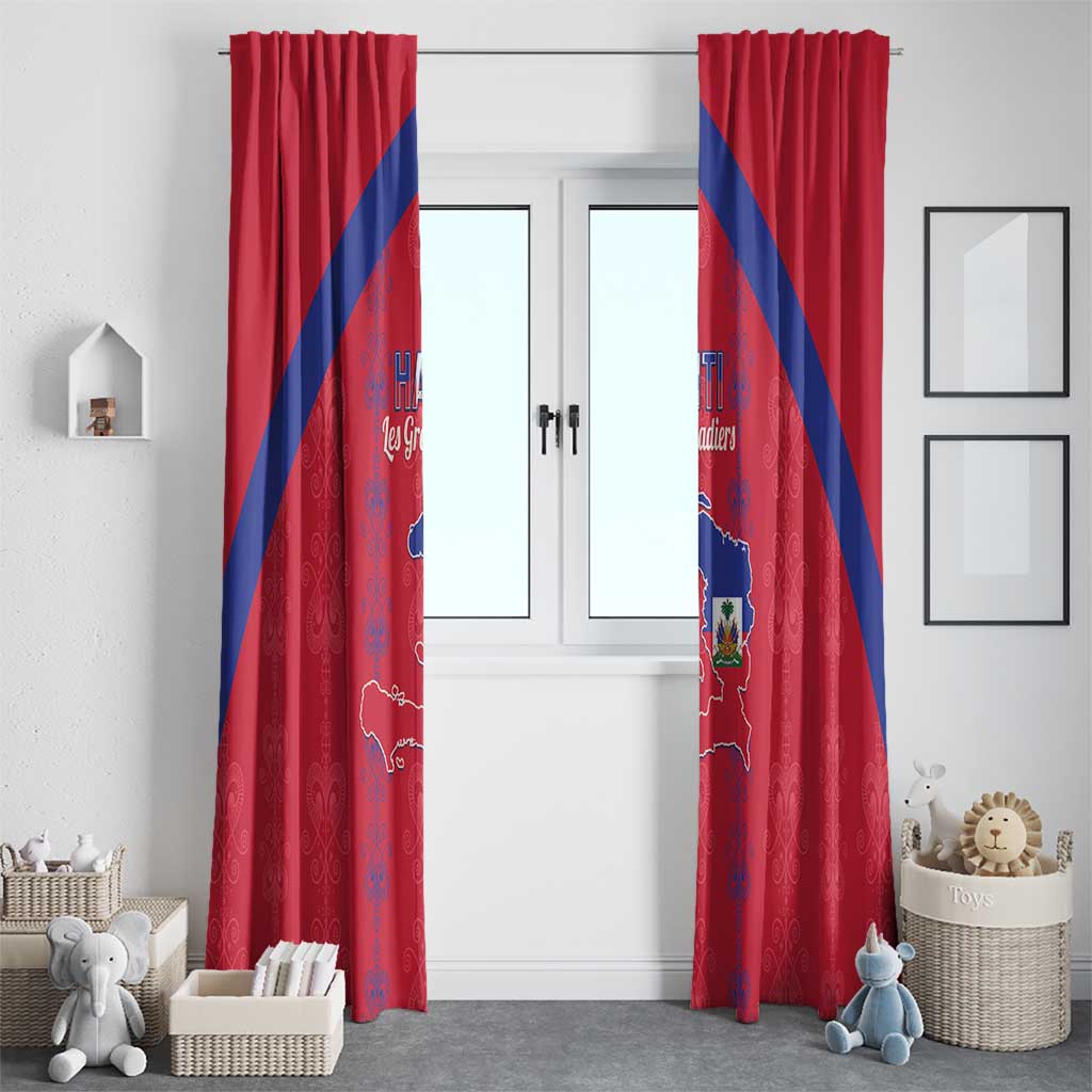 Haiti Football Window Curtain Les Grenadiers Veve Vodou Red - Wonder Print Shop