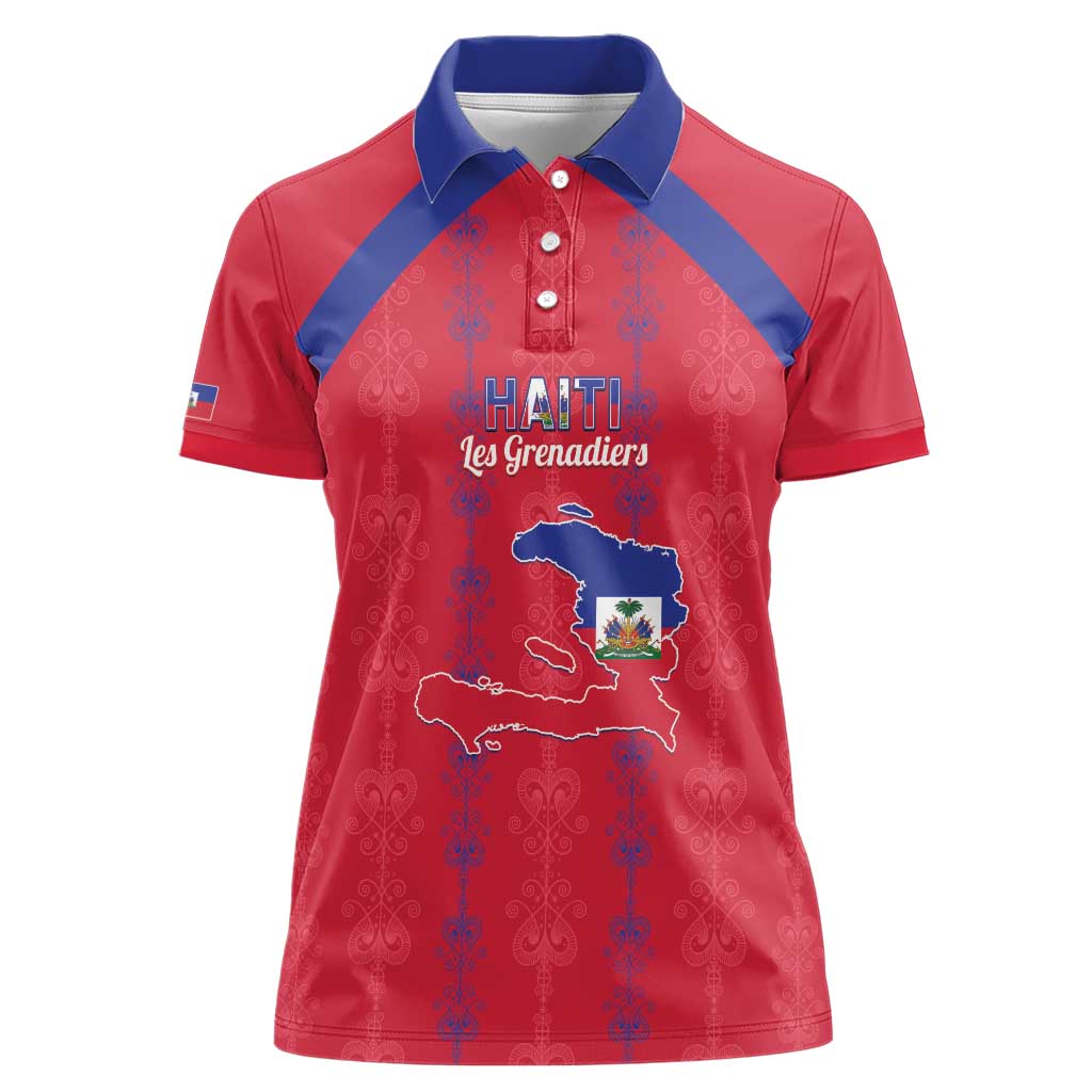 Custom Haiti Football Women Polo Shirt Les Grenadiers Veve Vodou Red - Wonder Print Shop