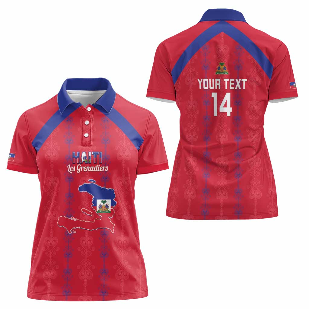 Custom Haiti Football Women Polo Shirt Les Grenadiers Veve Vodou Red - Wonder Print Shop
