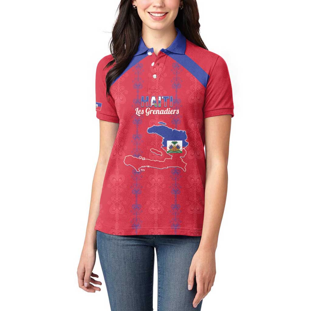 Custom Haiti Football Women Polo Shirt Les Grenadiers Veve Vodou Red - Wonder Print Shop