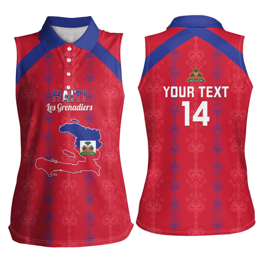 Custom Haiti Football Women Sleeveless Polo Shirt Les Grenadiers Veve Vodou Red - Wonder Print Shop