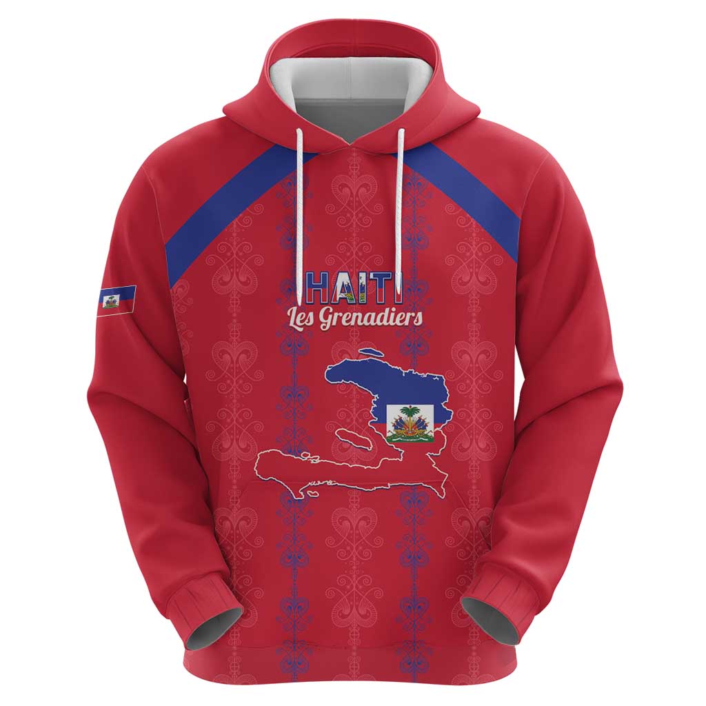 Custom Haiti Football Zip Hoodie Les Grenadiers Veve Vodou Red - Wonder Print Shop