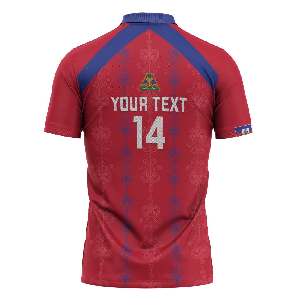 Custom Haiti Football Zipper Polo Shirt Les Grenadiers Veve Vodou Red - Wonder Print Shop
