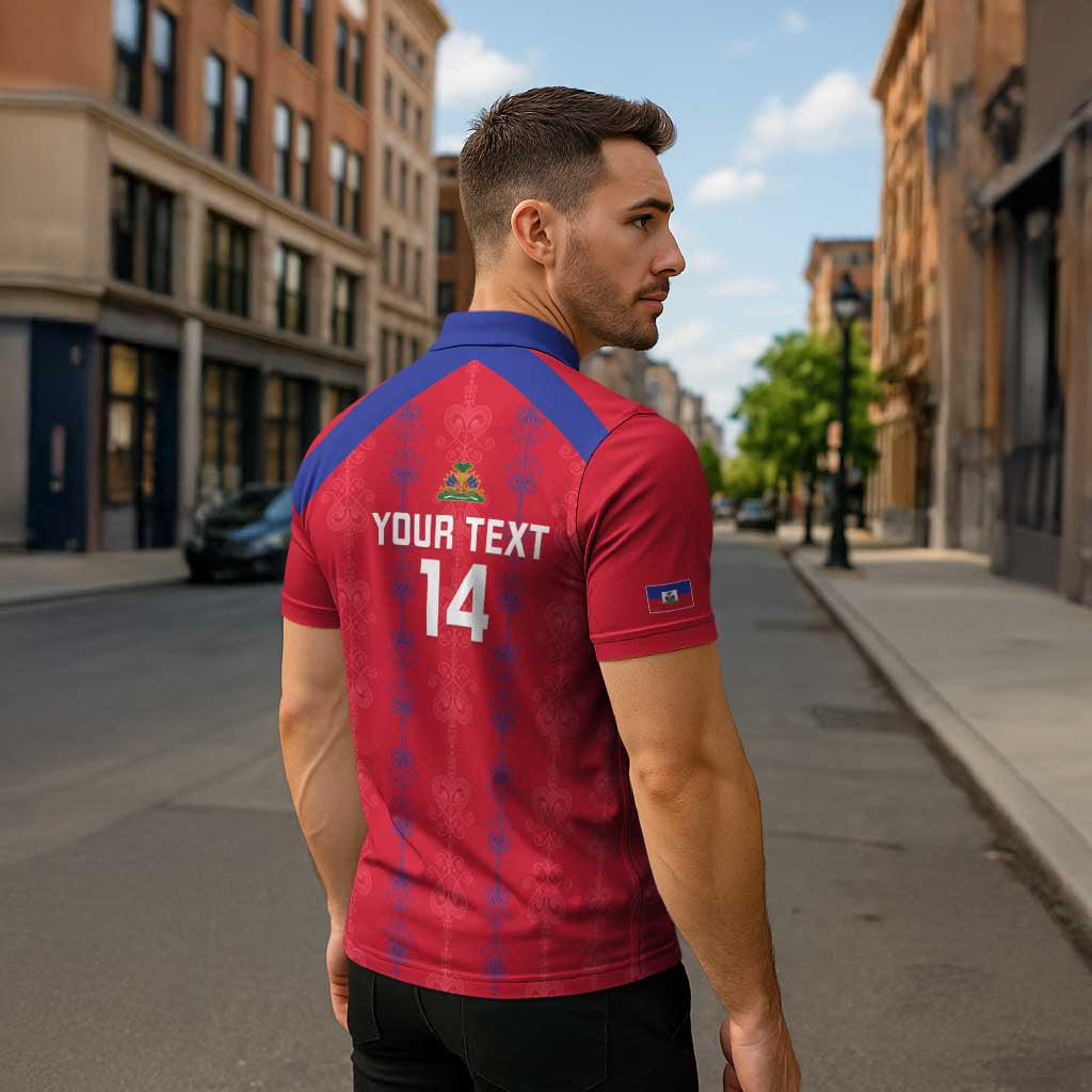 Custom Haiti Football Zipper Polo Shirt Les Grenadiers Veve Vodou Red - Wonder Print Shop
