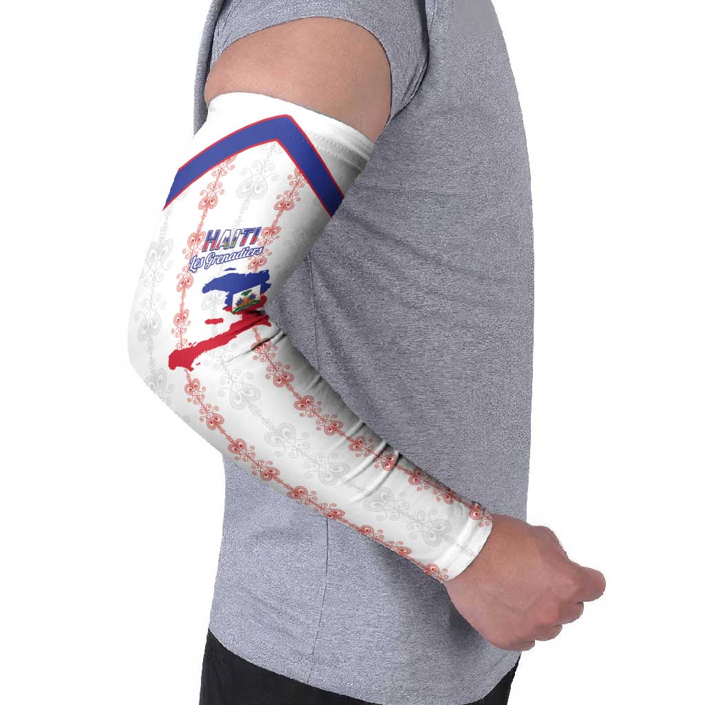 Custom Haiti Football Arm Sleeves Les Grenadiers Veve Vodou White - Wonder Print Shop