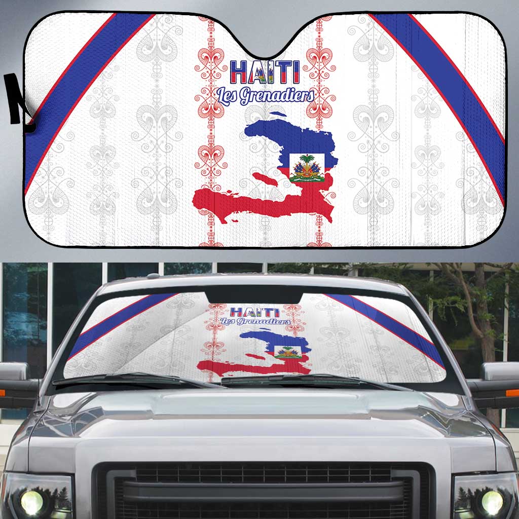 Haiti Football Auto Sun Shade Les Grenadiers Veve Vodou White - Wonder Print Shop