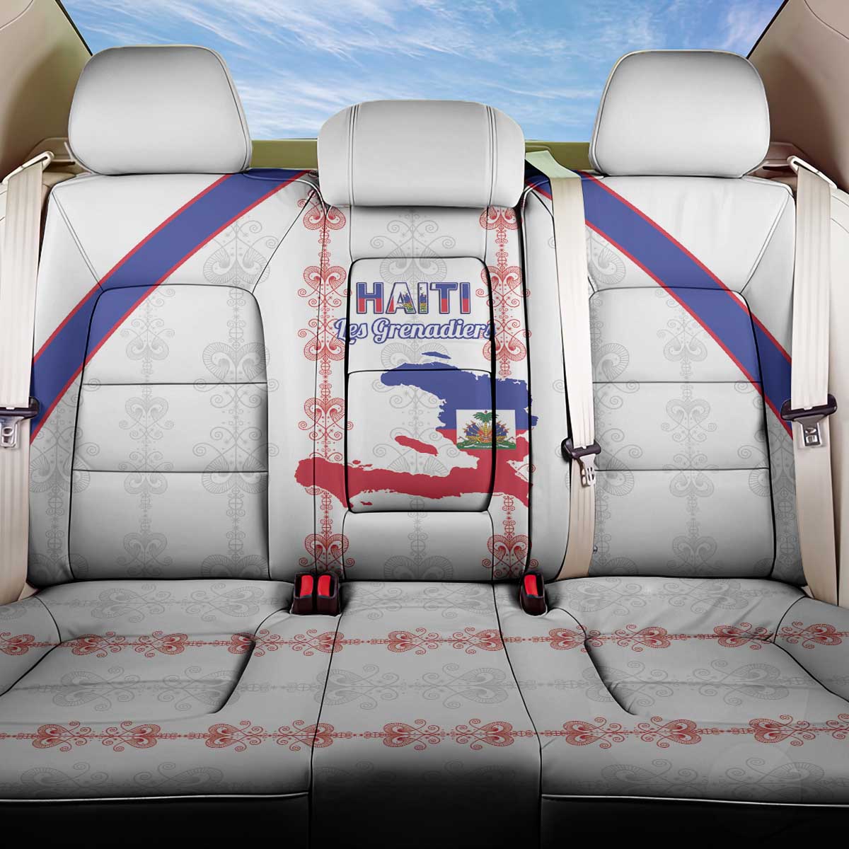 Haiti Football Back Car Seat Cover Les Grenadiers Veve Vodou White - Wonder Print Shop