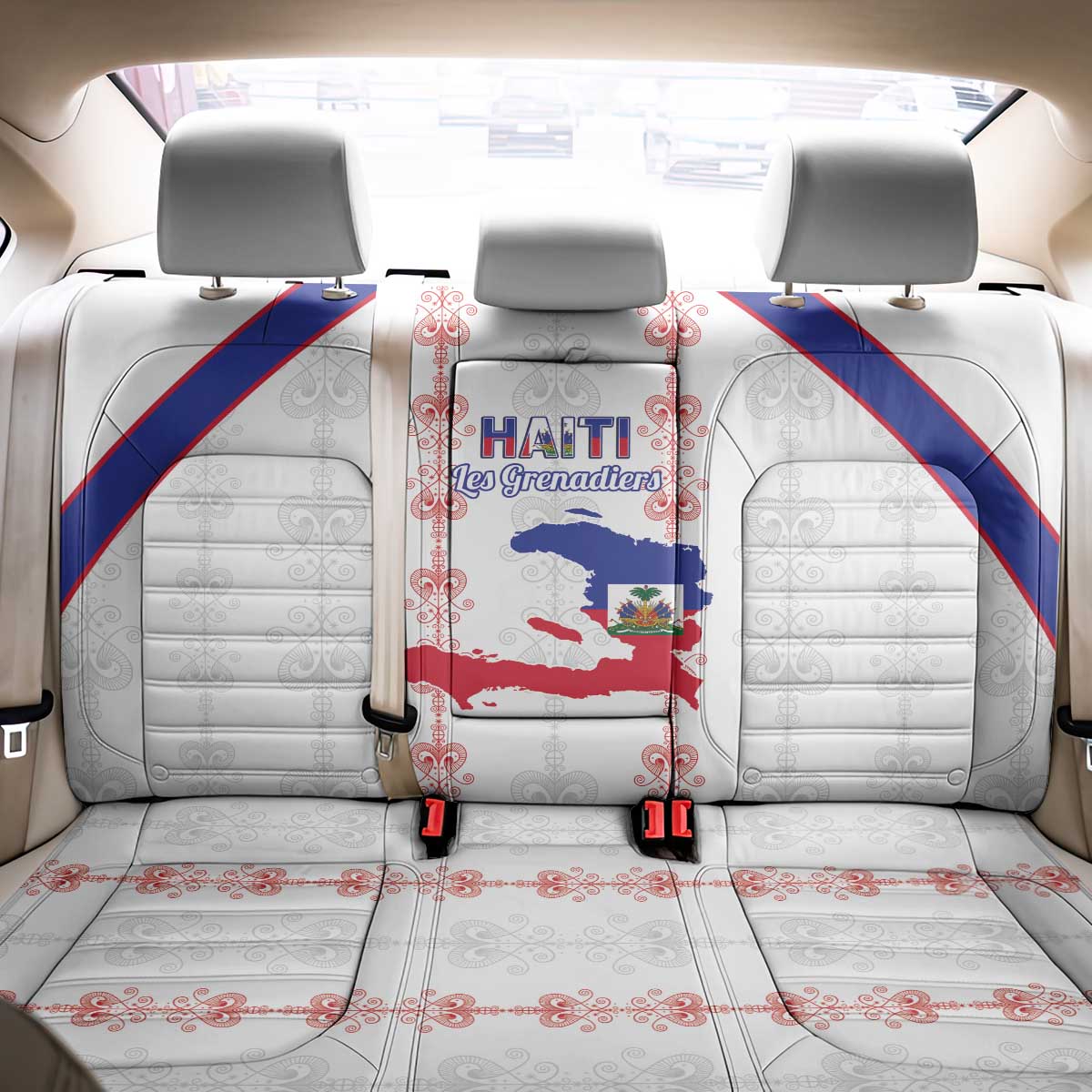 Haiti Football Back Car Seat Cover Les Grenadiers Veve Vodou White - Wonder Print Shop