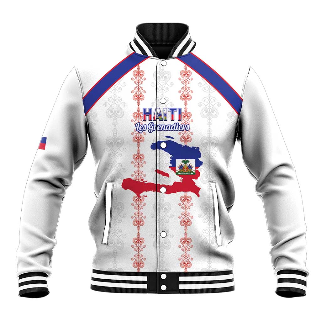 Custom Haiti Football Baseball Jacket Les Grenadiers Veve Vodou White - Wonder Print Shop