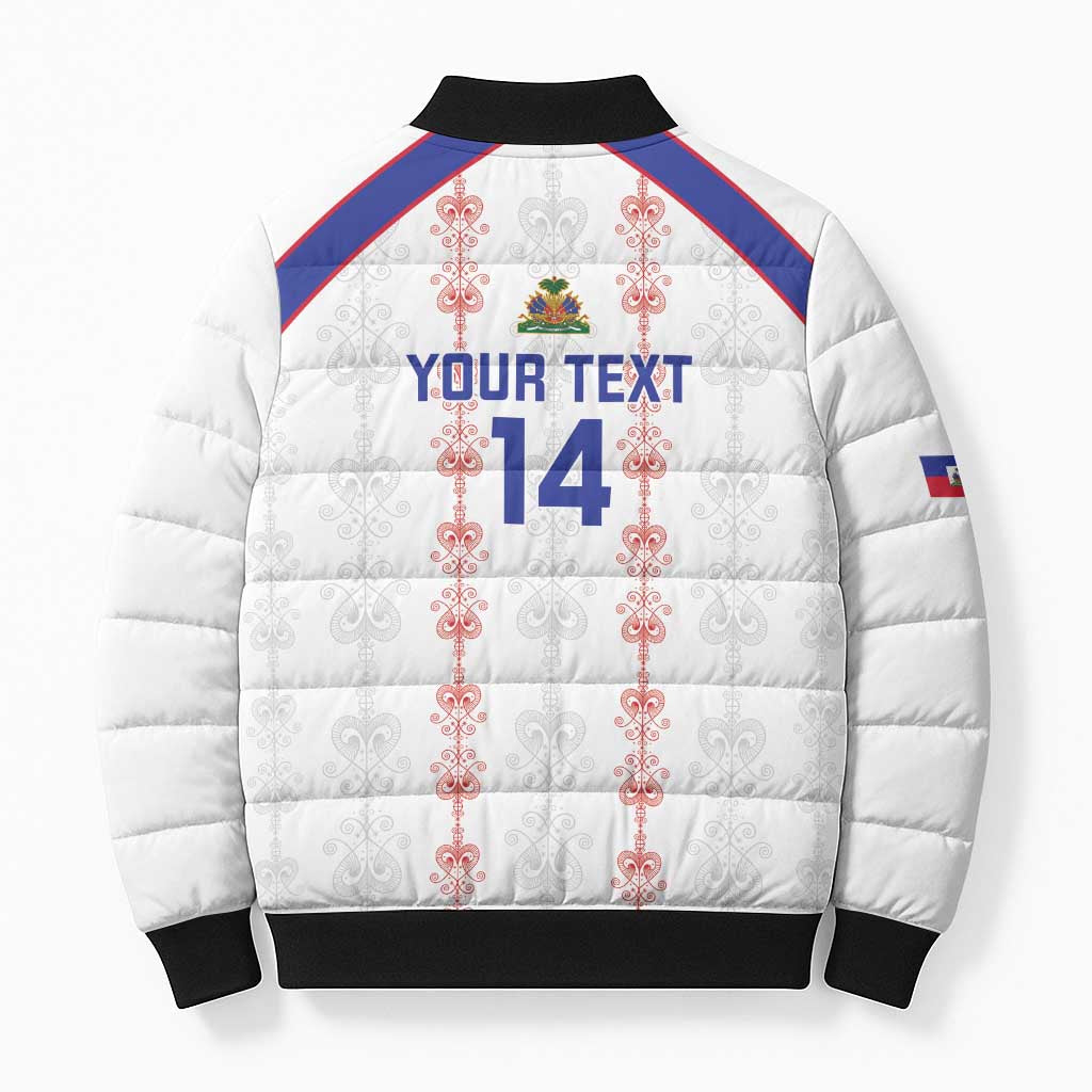 Custom Haiti Football Bomber Puffer Jacket Les Grenadiers Veve Vodou White - Wonder Print Shop
