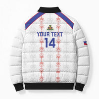 Custom Haiti Football Bomber Puffer Jacket Les Grenadiers Veve Vodou White - Wonder Print Shop