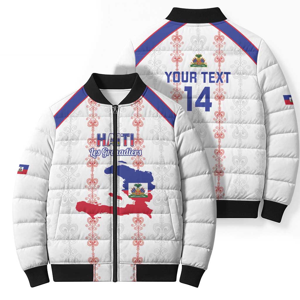 Custom Haiti Football Bomber Puffer Jacket Les Grenadiers Veve Vodou White - Wonder Print Shop