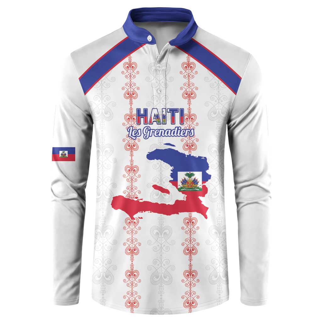 Custom Haiti Football Button Sweatshirt Les Grenadiers Veve Vodou White - Wonder Print Shop
