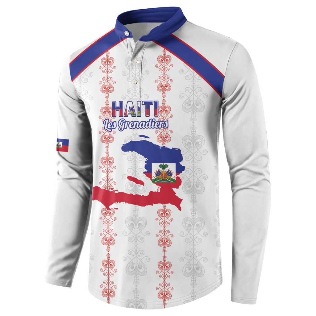 Custom Haiti Football Button Sweatshirt Les Grenadiers Veve Vodou White - Wonder Print Shop