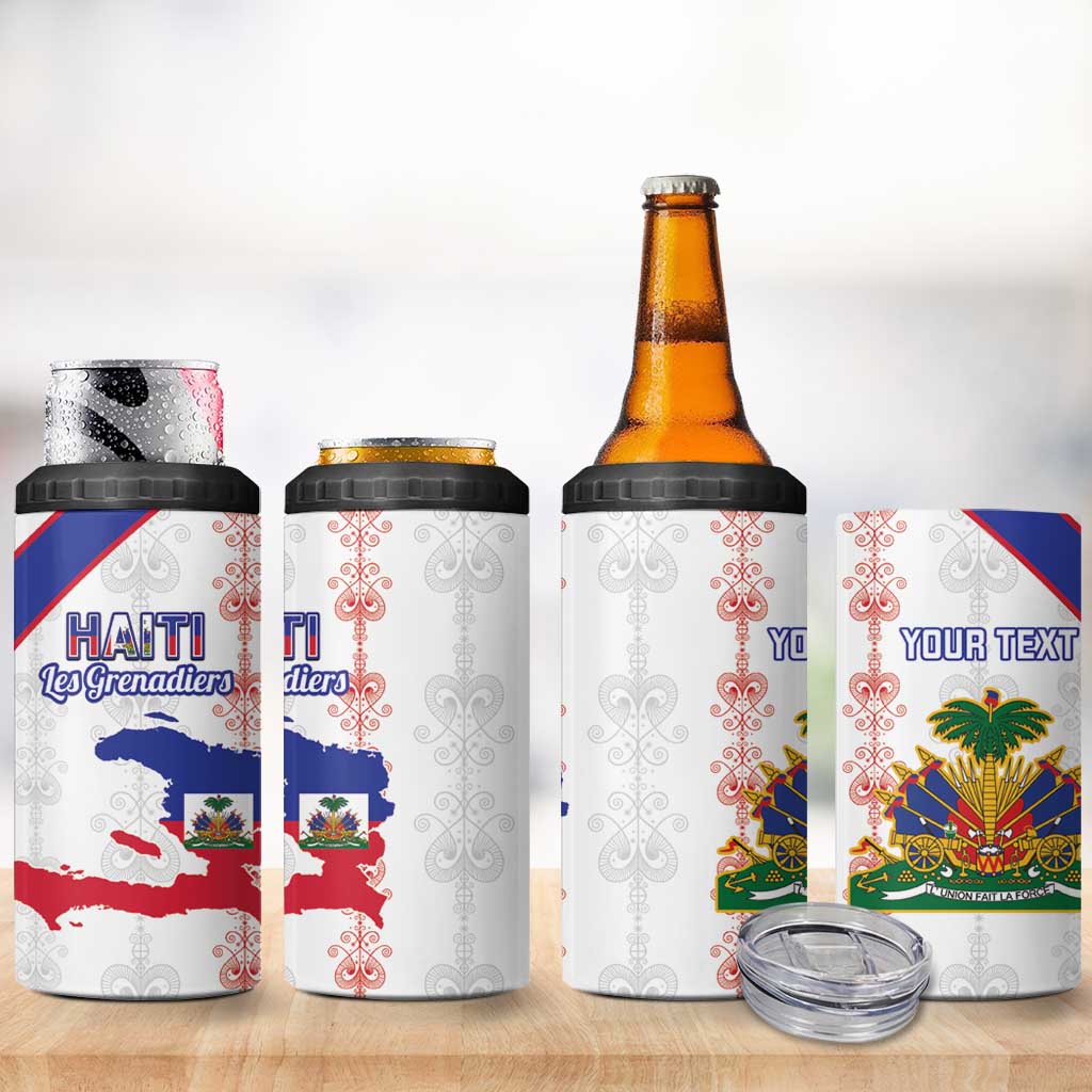 Custom Haiti Football 4 in 1 Can Cooler Tumbler Les Grenadiers Veve Vodou White - Wonder Print Shop