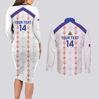 Custom Haiti Football Couples Matching Long Sleeve Bodycon Dress and Long Sleeve Button Shirt Les Grenadiers Veve Vodou White - Wonder Print Shop