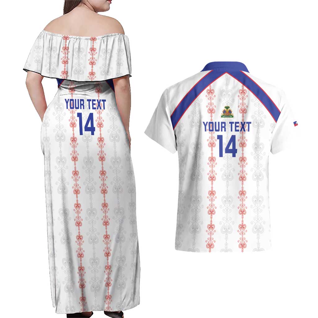 Custom Haiti Football Couples Matching Off Shoulder Maxi Dress and Hawaiian Shirt Les Grenadiers Veve Vodou White - Wonder Print Shop