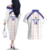 Custom Haiti Football Couples Matching Off The Shoulder Long Sleeve Dress and Hawaiian Shirt Les Grenadiers Veve Vodou White - Wonder Print Shop
