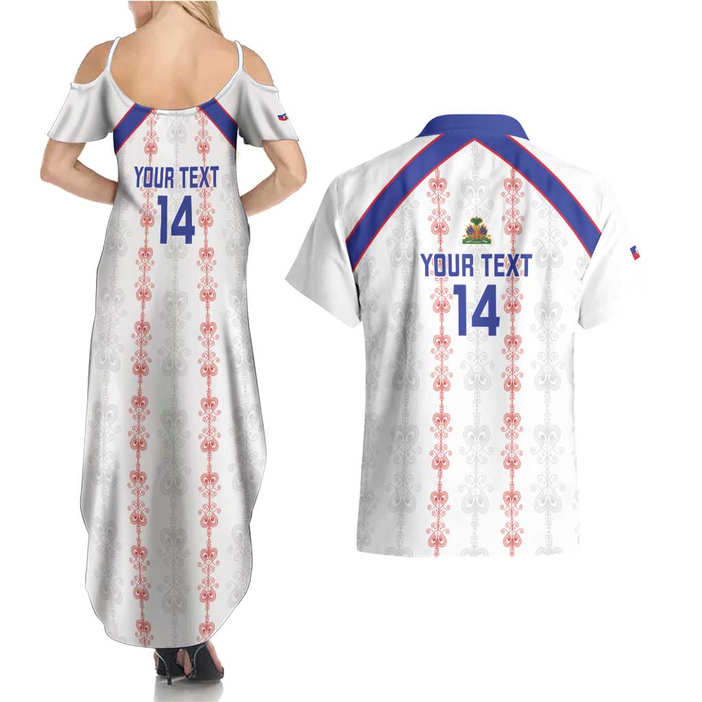 Custom Haiti Football Couples Matching Summer Maxi Dress and Hawaiian Shirt Les Grenadiers Veve Vodou White - Wonder Print Shop