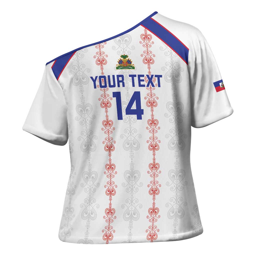 Custom Haiti Football Cross Shoulder Shirt Les Grenadiers Veve Vodou White - Wonder Print Shop
