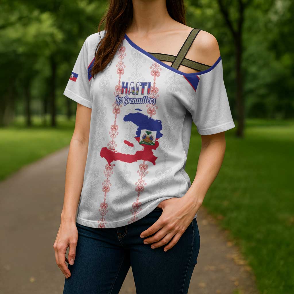 Custom Haiti Football Cross Shoulder Shirt Les Grenadiers Veve Vodou White - Wonder Print Shop