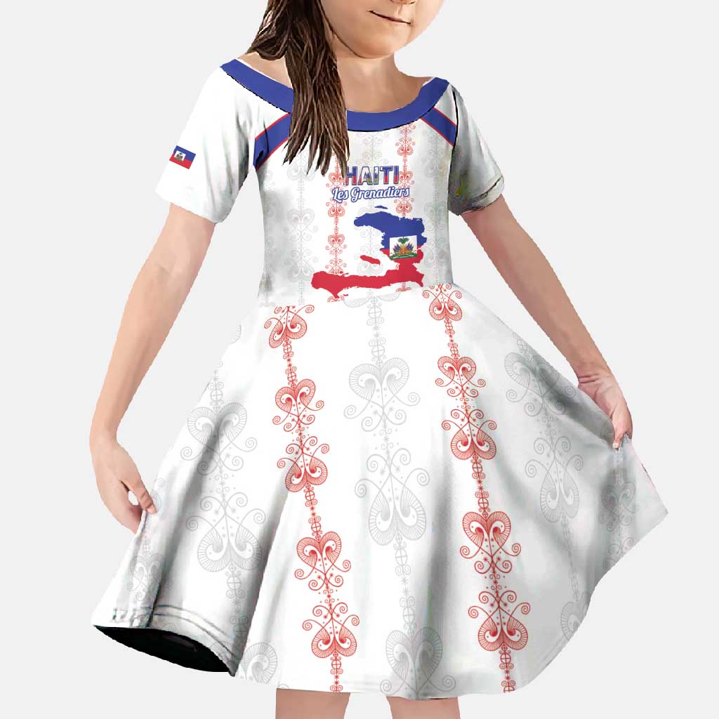 Custom Haiti Football Family Matching Long Sleeve Bodycon Dress and Hawaiian Shirt Les Grenadiers Veve Vodou White - Wonder Print Shop