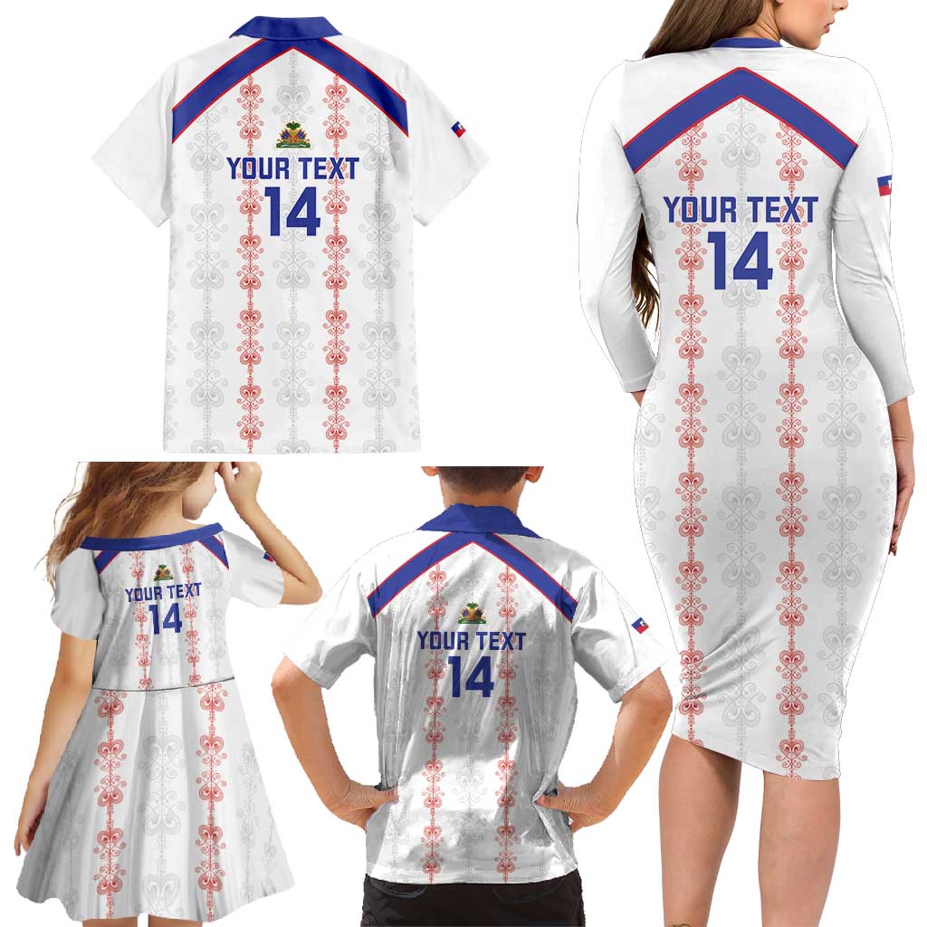 Custom Haiti Football Family Matching Long Sleeve Bodycon Dress and Hawaiian Shirt Les Grenadiers Veve Vodou White - Wonder Print Shop