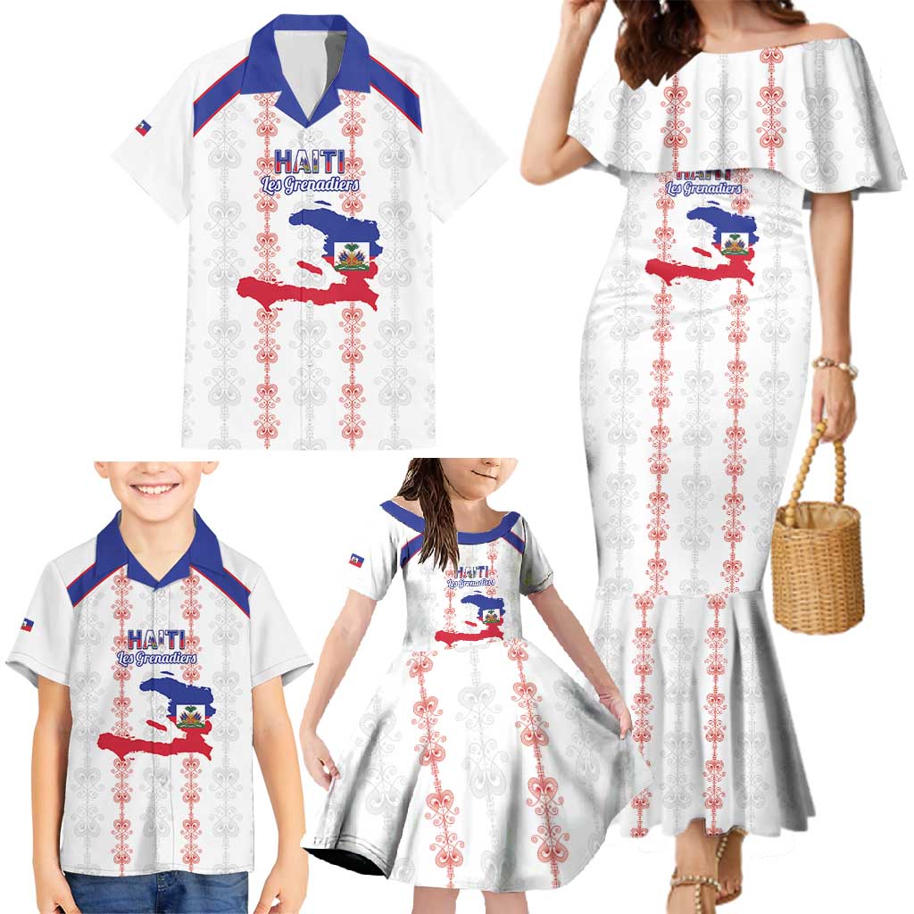 Custom Haiti Football Family Matching Mermaid Dress and Hawaiian Shirt Les Grenadiers Veve Vodou White - Wonder Print Shop