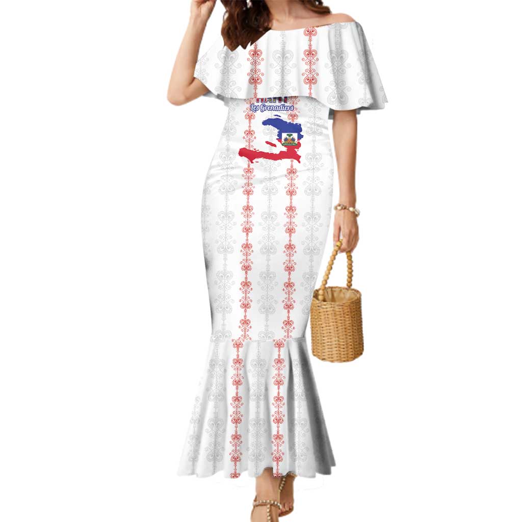 Custom Haiti Football Family Matching Mermaid Dress and Hawaiian Shirt Les Grenadiers Veve Vodou White - Wonder Print Shop